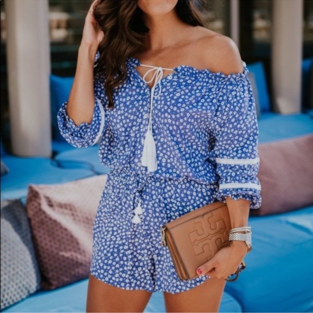 Faithfull the Brand Ibiza Blue Floral Romper Playsuit Size 4